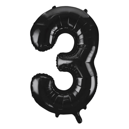 Balon z figurką na 3 lata czarny pusty 86 cm