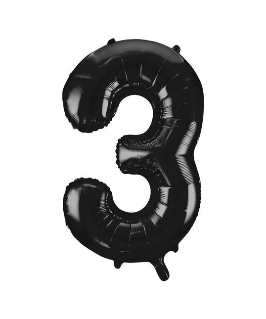 Balon z figurką na 3 lata czarny pusty 86 cm