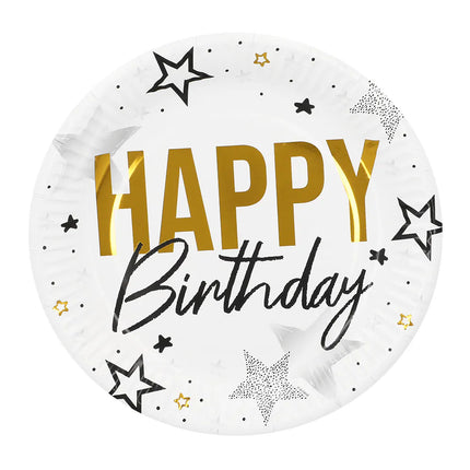 Zestaw 8 papierowych talerzyków „Happy birthday” (Ø 23 cm)