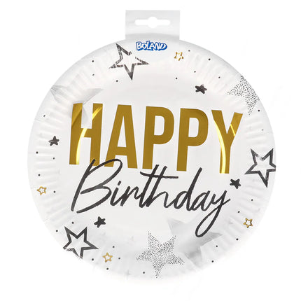 Zestaw 8 papierowych talerzyków „Happy birthday” (Ø 23 cm)