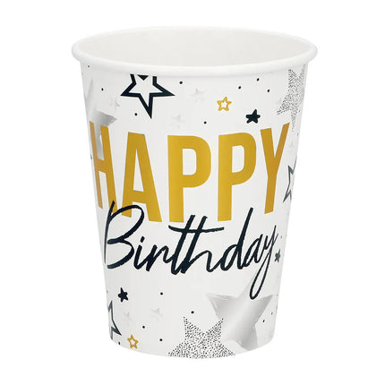 Zestaw 8 papierowych kubeczków „Happy birthday” (25 cl)