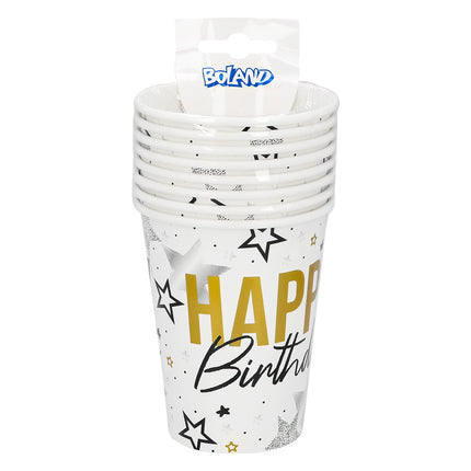 Zestaw 8 papierowych kubeczków „Happy birthday” (25 cl)