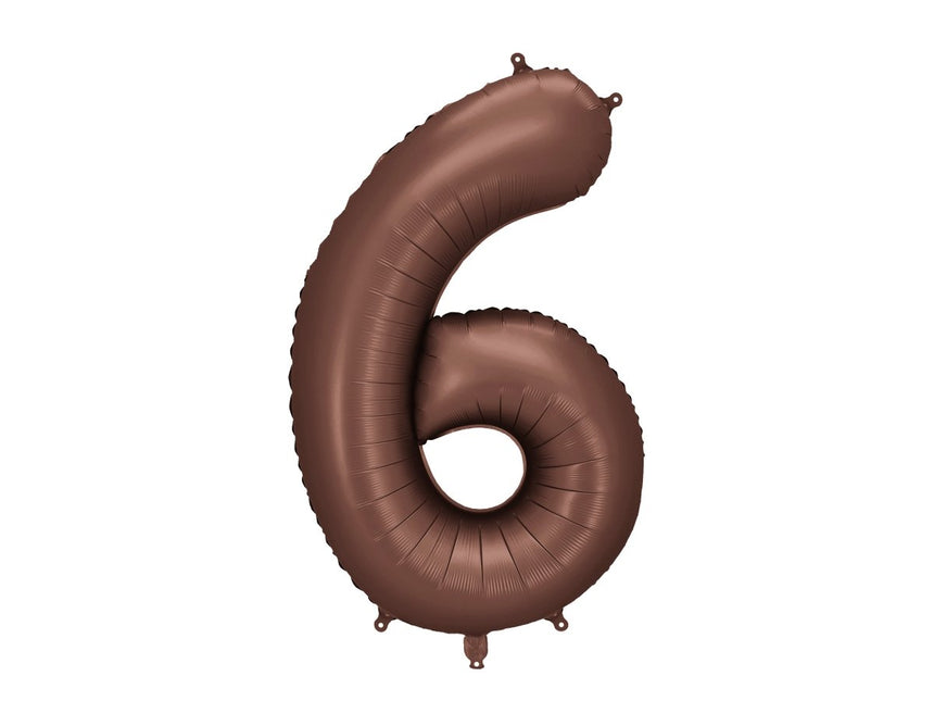 6 Jaar Cijfer Ballon Bruin Leeg 86cm van Partydeco koop je bij Partywinkel