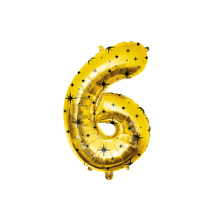 6 Jaar Cijfer Ballon Goud Zwart Sterren 86cm - Partywinkel - 8716764247149