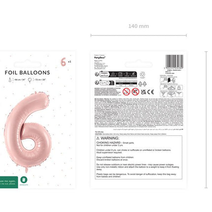 6 Jaar Cijfer Ballon Lichtroze Leeg 72cm van Partydeco koop je bij Partywinkel