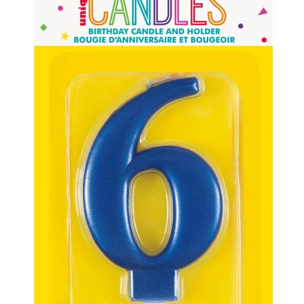 6 Jaar Kaars Blauw 12cm van Unique koop je bij Partywinkel
