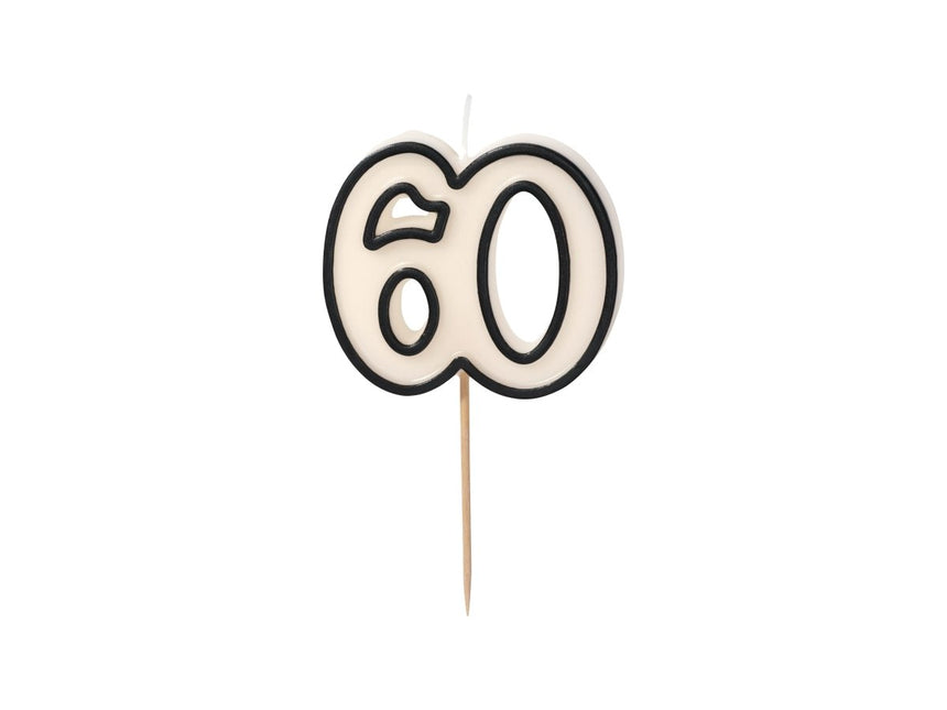 60 Jaar Kaars Zwart Wit 5,5cm van Partydeco koop je bij Partywinkel