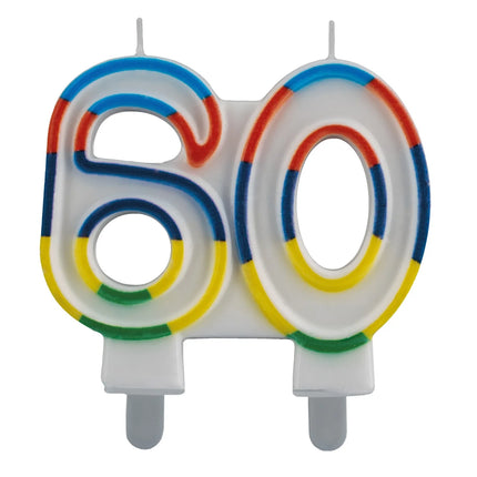 Świeczka „60 lat” z kolorową obwódką, 7 cm