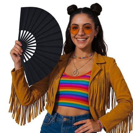 60x30 cm fabric fan Black van Fiestas Guirca koop je bij Partywinkel