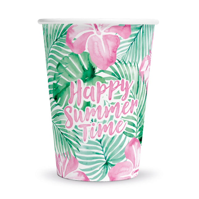 Zielono-różowe kubki „Happy Summer Time” 210 ml, 8 szt.