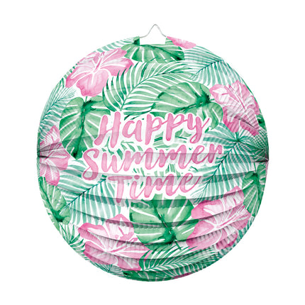 Zielono-różowa lampionowa lampka „Happy Summer Time” 25 cm
