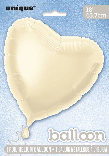 Balon foliowy w kształcie serca 18", w opakowaniu - kość słoniowa