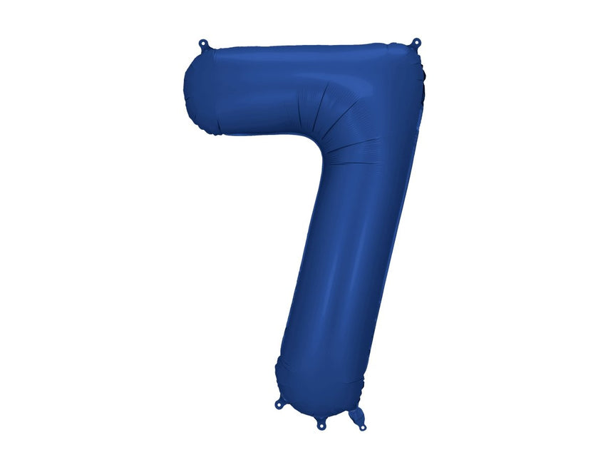 7 Jaar Cijfer Ballon Blauw Satijn Folie Leeg 86cm van Partydeco koop je bij Partywinkel