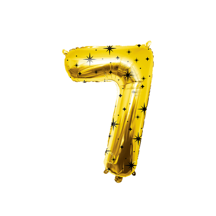 7 Jaar Cijfer Ballon Goud Zwart Sterren 86cm - Partywinkel - 8716764247118