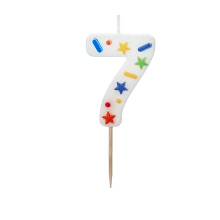 7 Jaar Kaars Gekleurd 10cm van Partydeco koop je bij Partywinkel
