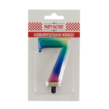 7 Jaar Kaars Regenboog 8cm van VDV Benefit koop je bij Partywinkel