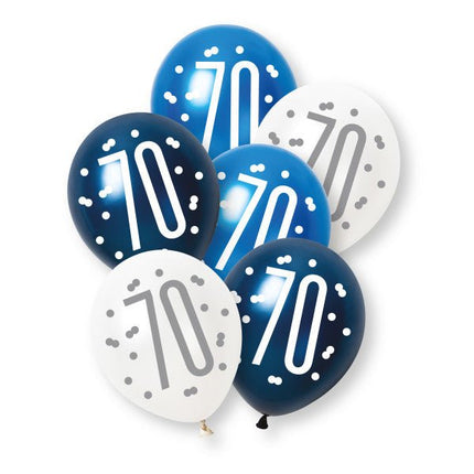 70 Jaar Ballonnen Set Blauw 30cm 6st van Unique koop je bij Partywinkel