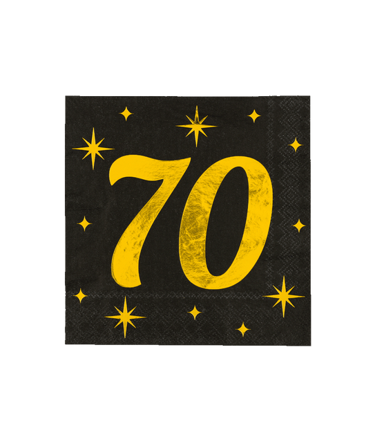70 Jaar Servetten Zwart Goud 19cm 16st - Partywinkel - 8716764238178