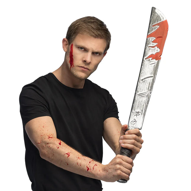 Fałszywy nóż na Halloween Krew 73cm