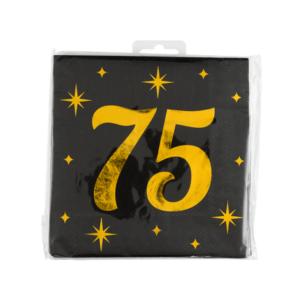 75 Jaar Servetten Zwart Goud 19cm 16st - Partywinkel - 8716764238291