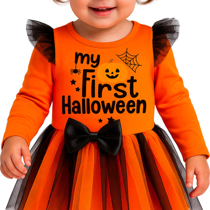 Kostium na Halloween: czarna i pomarańczowa czarownica dla niemowląt