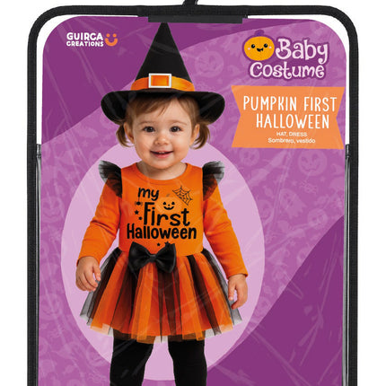 Kostium na Halloween: czarna i pomarańczowa czarownica dla niemowląt