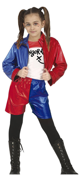 Kostium Harley Quinn na Halloween dla dziewczynki czerwony niebieski