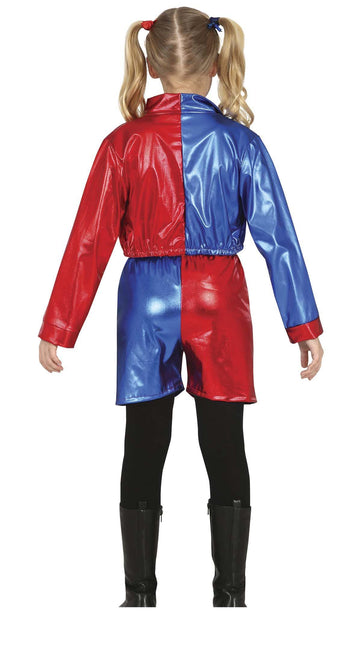 Kostium Harley Quinn na Halloween dla dziewczynki czerwony niebieski