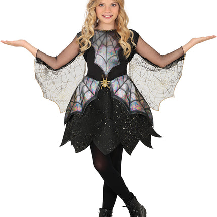 Halloweenowa sukienka dla dziewczynki z pajęczyną i pająkiem