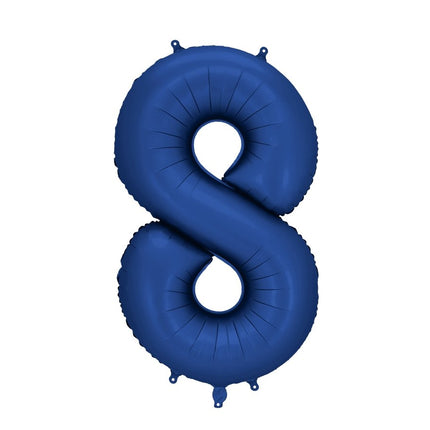 8 Jaar Cijfer Ballon Blauw Satijn Folie Leeg 86cm van Partydeco koop je bij Partywinkel