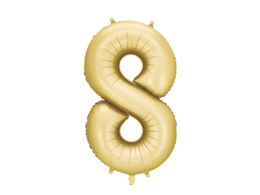 8 Jaar Cijfer Ballon Goud Satijn Folie Leeg 86cm van Partydeco koop je bij Partywinkel