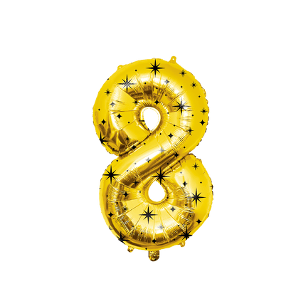 8 Jaar Cijfer Ballon Goud Zwart Sterren 86cm - Partywinkel - 8716764247231