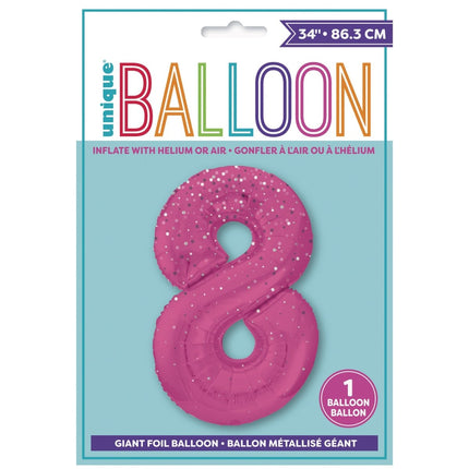 8 Jaar Cijfer Ballon Roze Stippen 86cm van Unique koop je bij Partywinkel