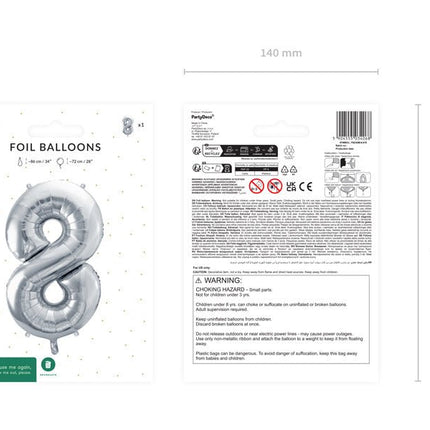 8 Jaar Cijfer Ballon Zilver Leeg 72cm van Partydeco koop je bij Partywinkel