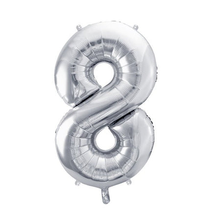 8 Jaar Cijfer Ballon Zilver Leeg 72cm van Partydeco koop je bij Partywinkel