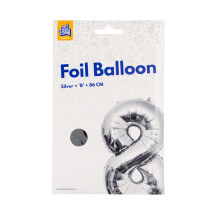 8 Jaar Cijfer Ballon Zilver Leeg 86cm - Partywinkel - 8716764237331