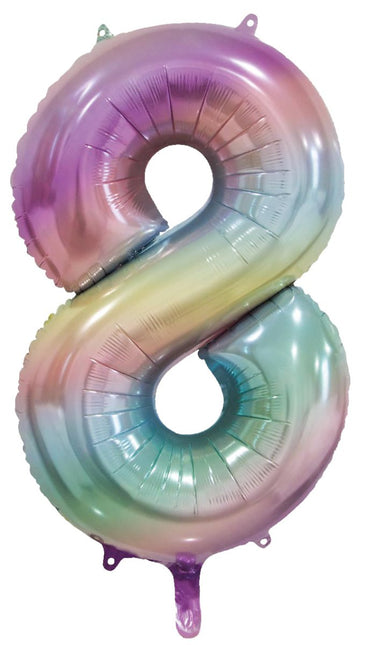 8 Jaar Helium Ballon Regenboog Pastel Leeg 86cm - Partywinkel - 5712735038450