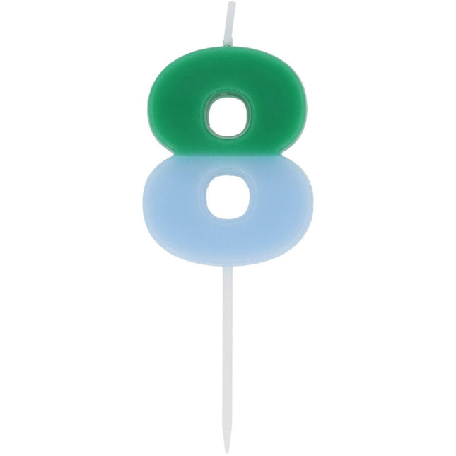 8 Jaar Kaars Groen Blauw 9cm van Folat koop je bij Partywinkel