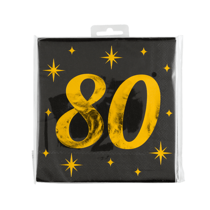 80 Jaar Servetten Zwart Goud 19cm 16st - Partywinkel - 8716764238352