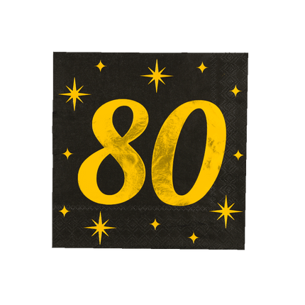 80 Jaar Servetten Zwart Goud 19cm 16st - Partywinkel - 8716764238352
