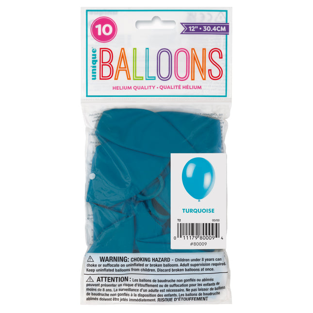 12" Balony lateksowe Premium, 10 sztuk - turkusowe