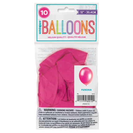 12" Balony lateksowe Premium, 10 sztuk - fuksja