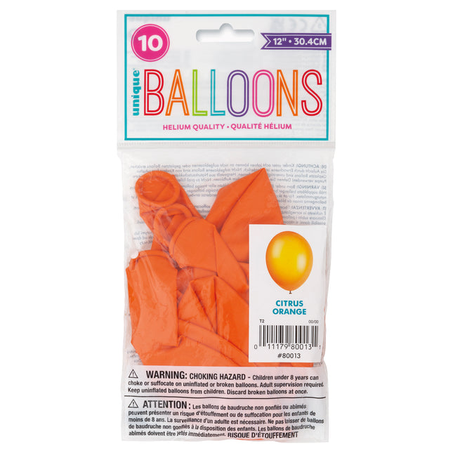 12" Balony lateksowe Premium, 10 sztuk - Pomarańcza cytrusowa