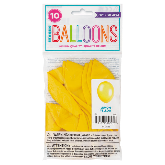 12" Balony lateksowe Premium, 10 sztuk - cytrynowożółte