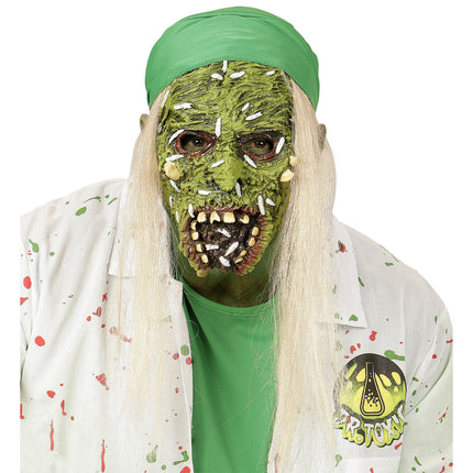Maska na Halloween Zielony Zombie z włosami
