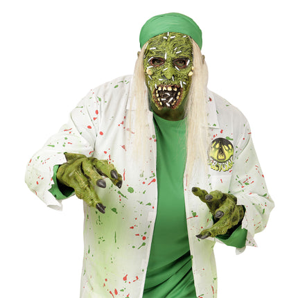 Maska na Halloween Zielony Zombie z włosami