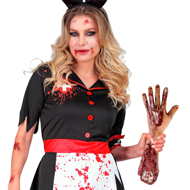 Halloweenowa sztuczna ręka z krwią