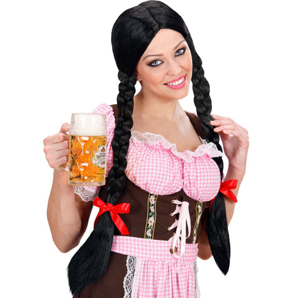Peruka Oktoberfest z czarnymi warkoczami