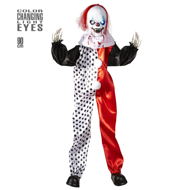 Halloweenowa lalka klaun ze światłami 90 cm