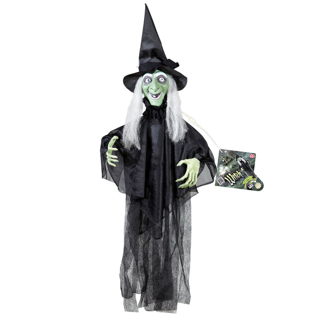 Halloweenowa lalka czarownica z ruchem i dźwiękiem 60 cm